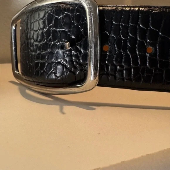 Lauren Ralph Lauren Black Croc-Embossed Belt - Picture 6 of 7